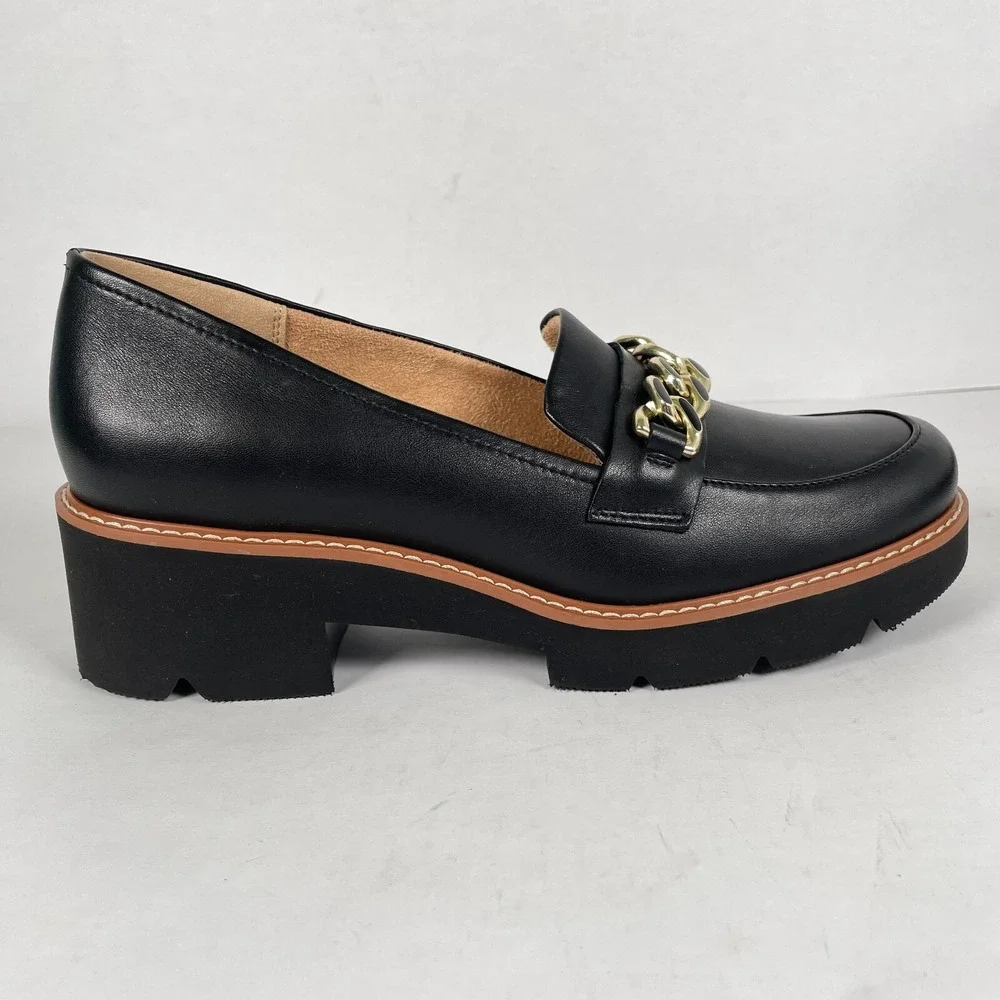 Naturalizer Desi Loafers Womens Size 9 M Black Leather Lug Sole Platform Shoes